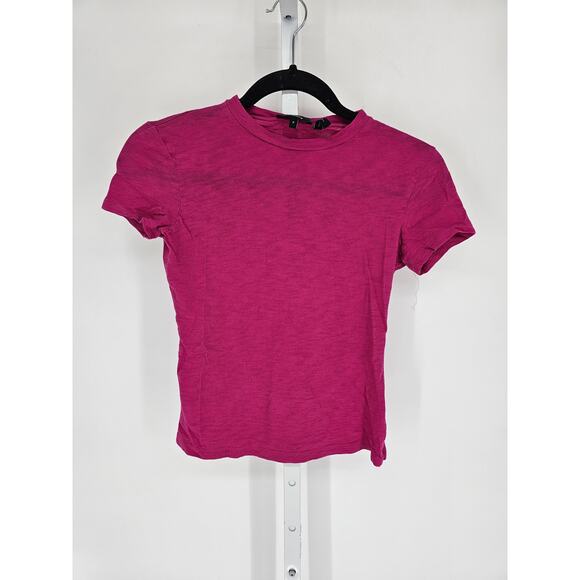 Theory Womens Sz S Short Sleeve Crew Neck T Shirt Bright Pink Organic Cotton - Picture 1 of 4